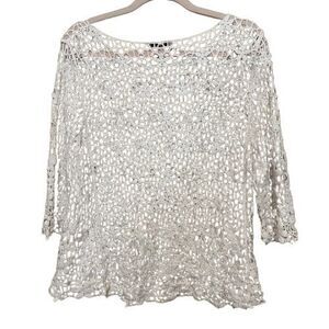 Cozy Casual Crochet Daisy Top Womens Medium Cream 90s 22K Festival Boho